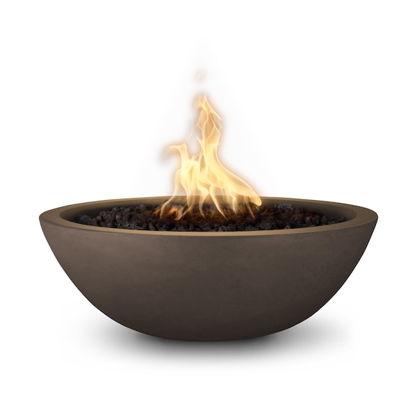 The Outdoor Plus 33 Round Sedona Fire Bowl, GFRC Concrete, Chocolate, Low Voltage Electronic Ignition, Liquid Propane OPT-33RFOE12V-CHC-LP - main
